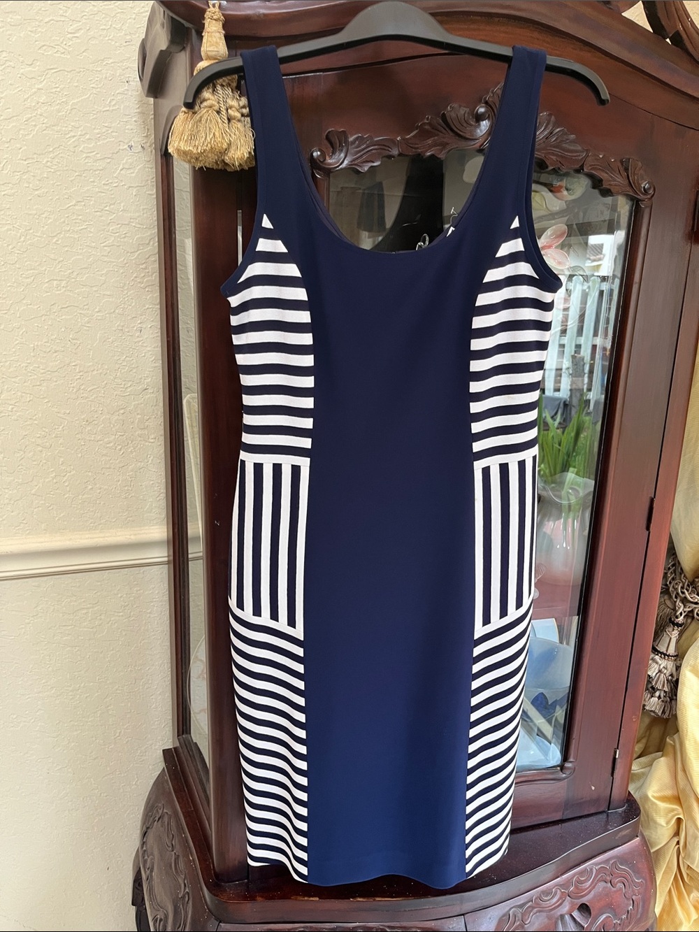 Joseph Ribkoff Navy and White Striped Sheath Dress